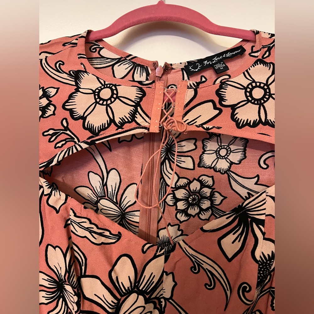 SOLD For Love & Lemons Ayla Laced Up Dress in Pink Floral - Picture 11 of 14